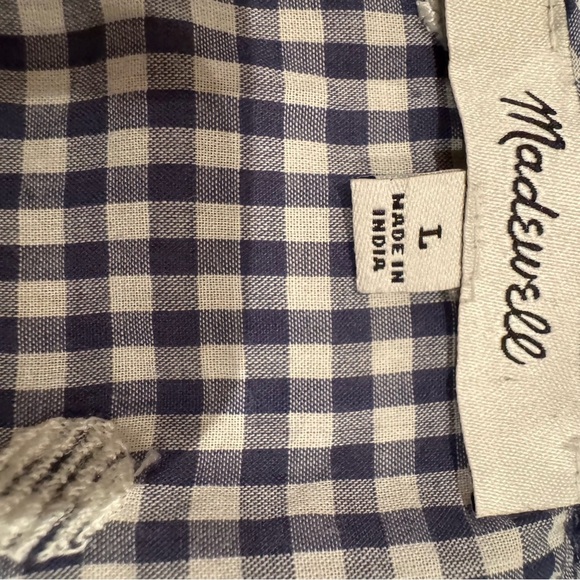 Madewell Faux Wrap Embroidered Gingham Check in preppy Navy Midi Dress Tie Waist - Picture 12 of 16